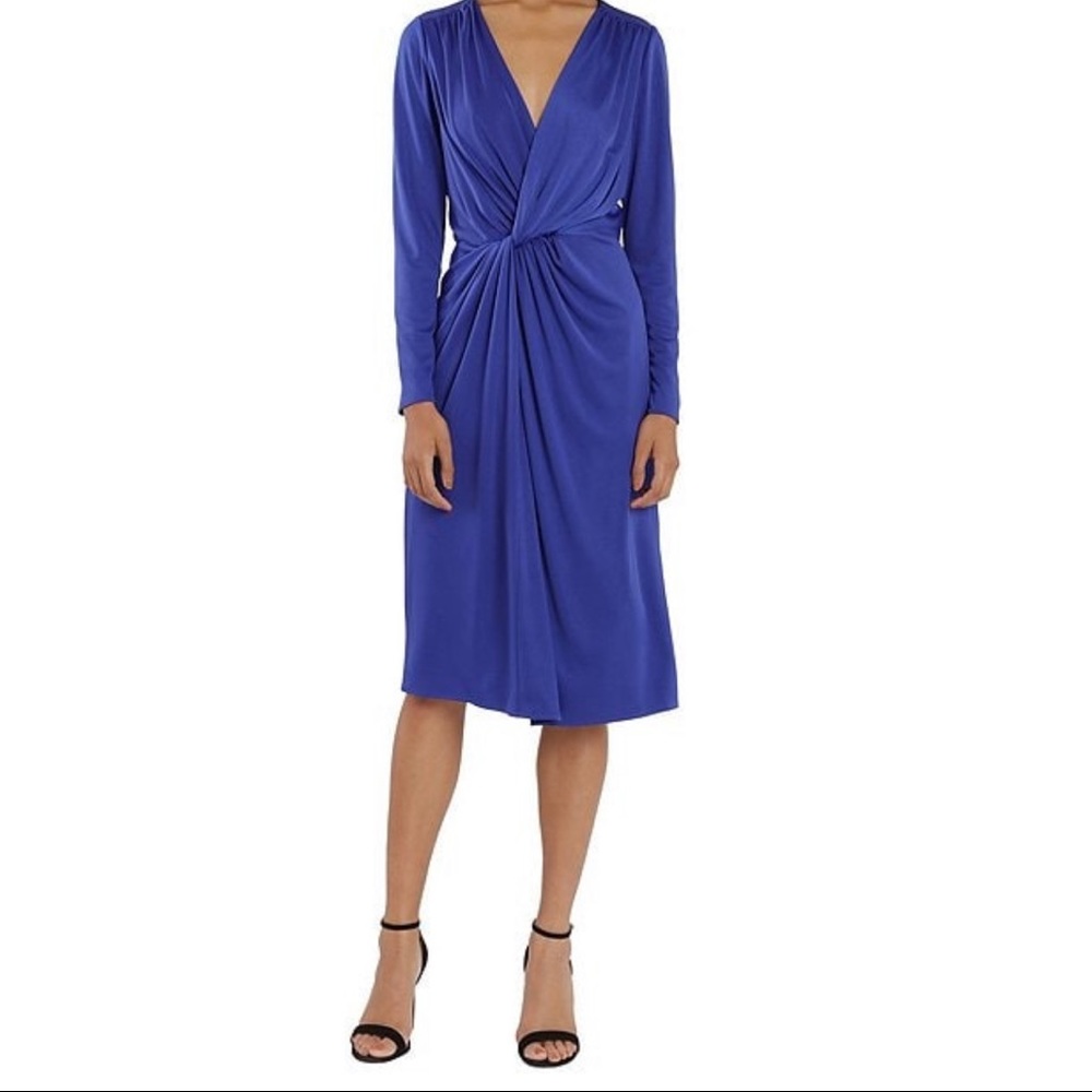 maggie london long sleeve twist knot midi blue dress 2 XS Small